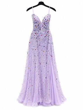 Catwalk 612626 Lavender Beaded Evening Dress Elegant Spaghetti Strap Gown